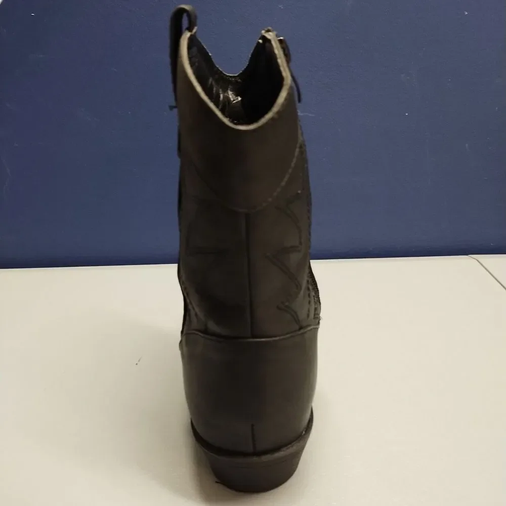 PEPPEP Western Ankle Boots‎ Womens Size 8 Black Leather Side Zipper Block Heel